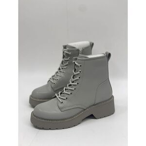 Madden Girl Women's Carra Lace Up Lug Sole Combat Boots - Light Grey Paris 5.5M